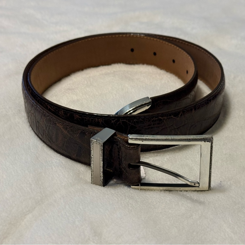 NWT ONYX by Brighton Men's Brown Leather Croc Embossed Belt Size 34